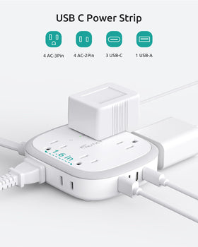 NUTICT USB ports detail with USB‑C and USB‑A for charging multiple devices