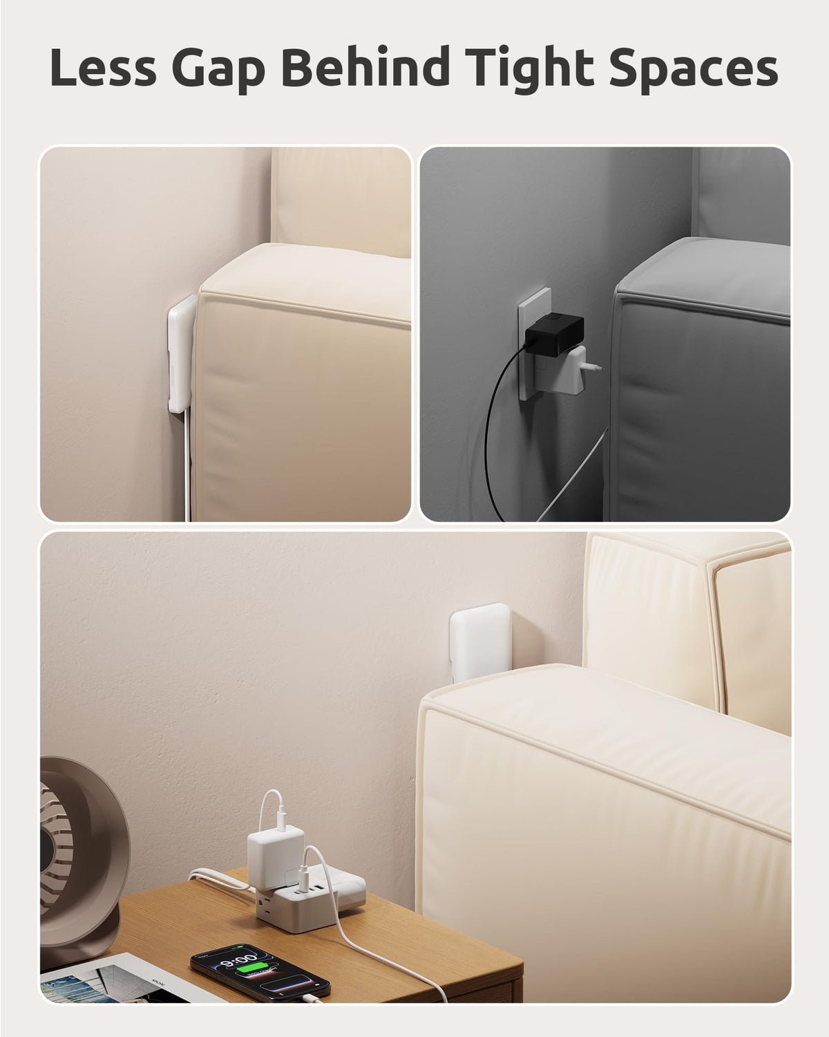 NUTICT white, ultra-slim design blends with decor behind furniture.