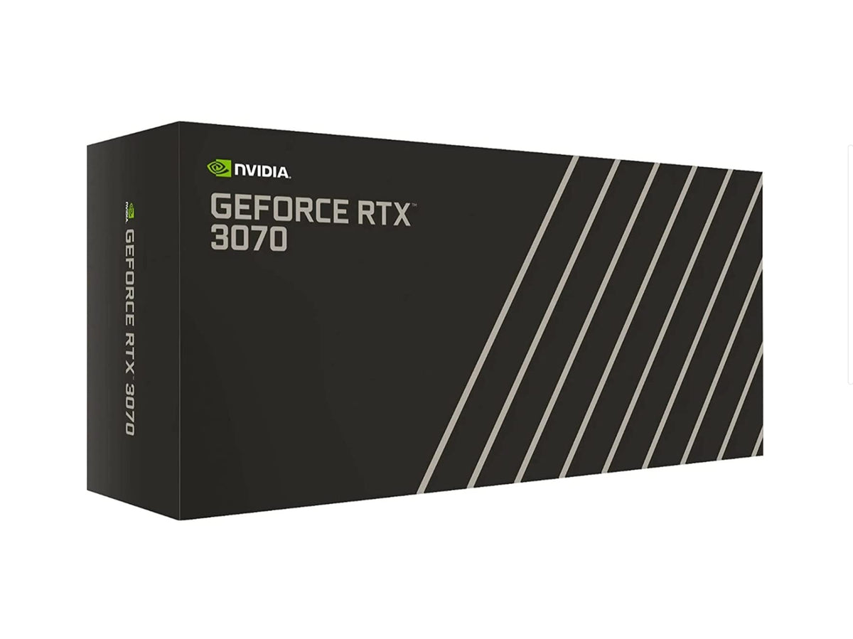 NVDIA GeForce RTX 3070 8GB in dark platinum finish, ready for high-frame gaming.