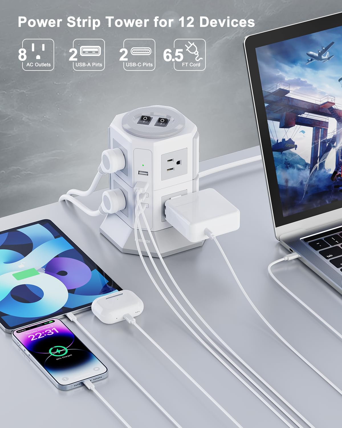 NVEESHOX right-angle flat plug closeup hides behind furniture safely