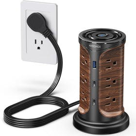 NVEESHOX front view of tower showing 12 outlets and USB ports for organized charging