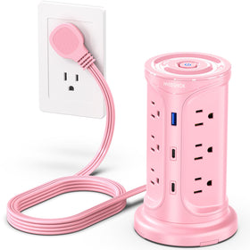 NVEESHOX tower front view showing all 12 outlets and 3 USB ports for organized power
