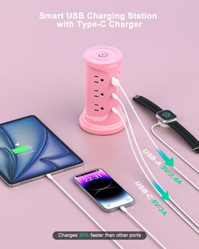 NVEESHOX USB ports detail highlighting Type-C and Type-A smart charging benefits