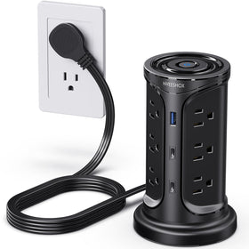 NVEESHOX front view showing 12 outlets and 3 USB ports, tidy power solution