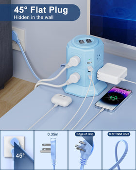 NVEESHOX 45-degree flat plug tucked behind furniture for space saving