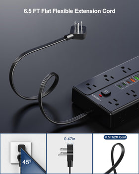 NVEESHOX flat plug and 6.5ft thin cord lying flat to save space behind furniture