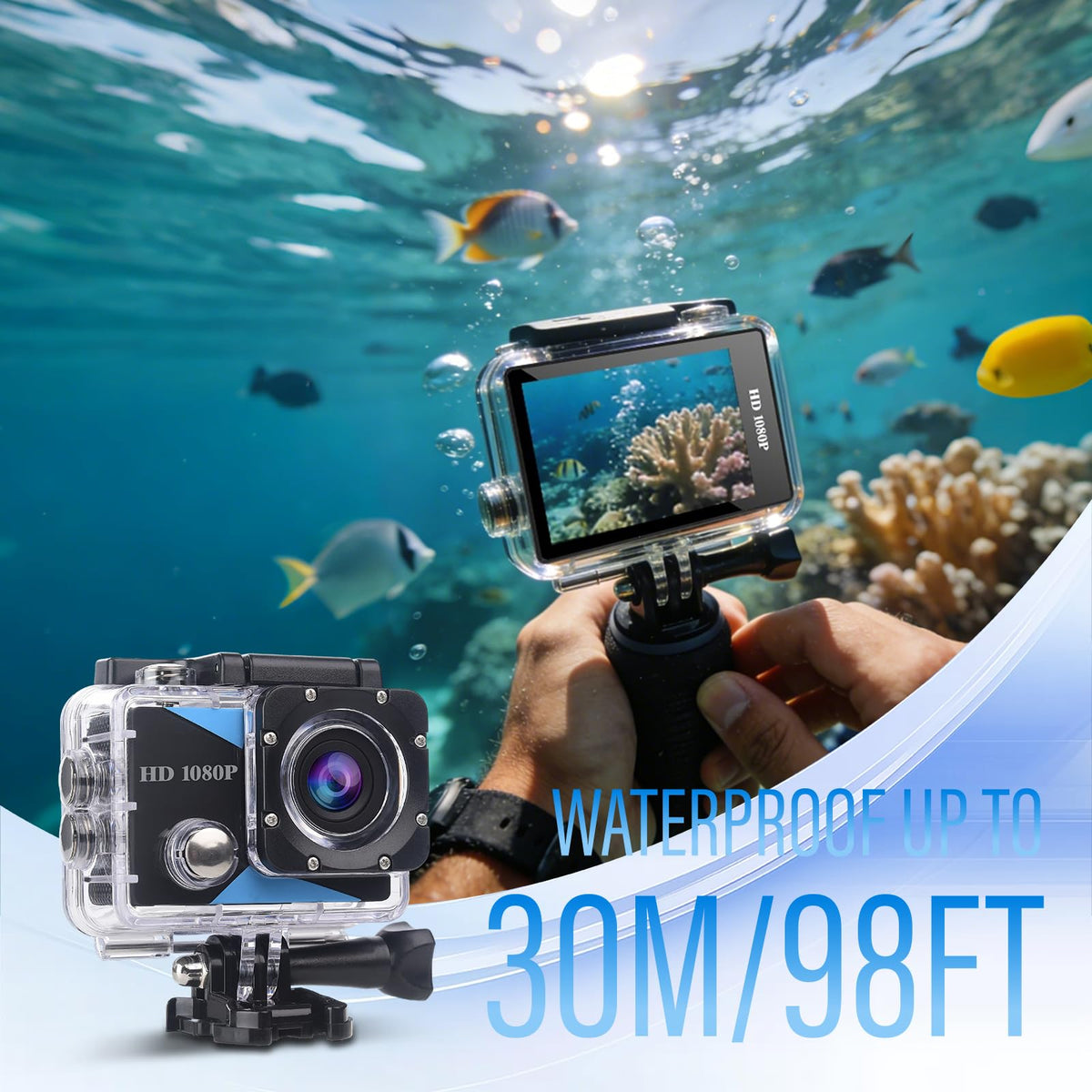 Nvgfelis action camera waterproof case up to 30 meters for underwater filming