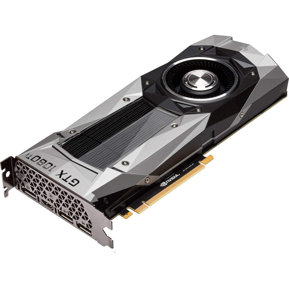 NVIDIA GeForce GTX 1080 Ti FE front view showcases compact Founders Edition design.