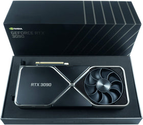 NVIDIA GeForce RTX 3090 Founders Edition logo and cooling shroud detail.