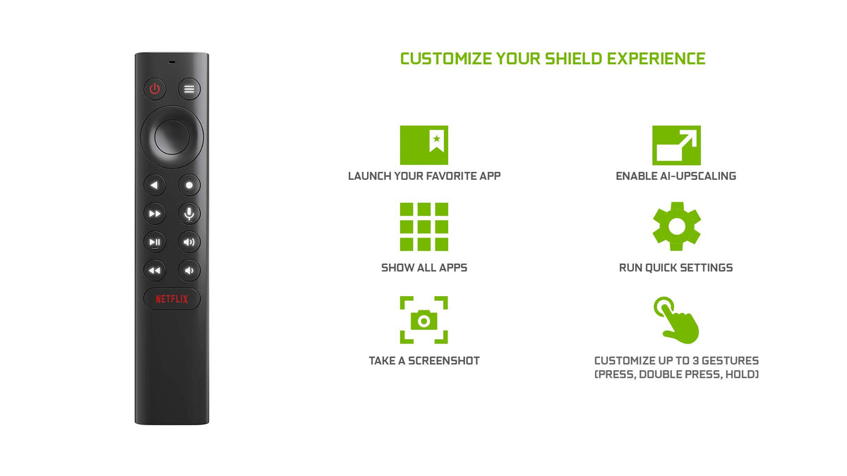 NVIDIA SHIELD remote in hand demonstrating Bluetooth reach and ergonomic grip benefit
