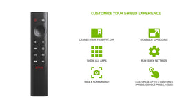 NVIDIA SHIELD remote in hand demonstrating Bluetooth reach and ergonomic grip benefit