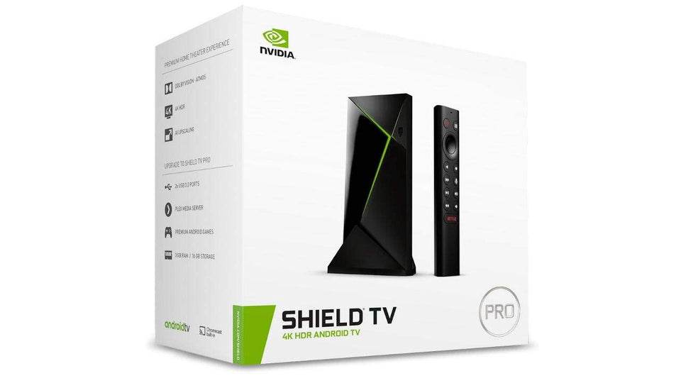 NVIDIA Shield TV Pro front view for a powerful streaming hub.