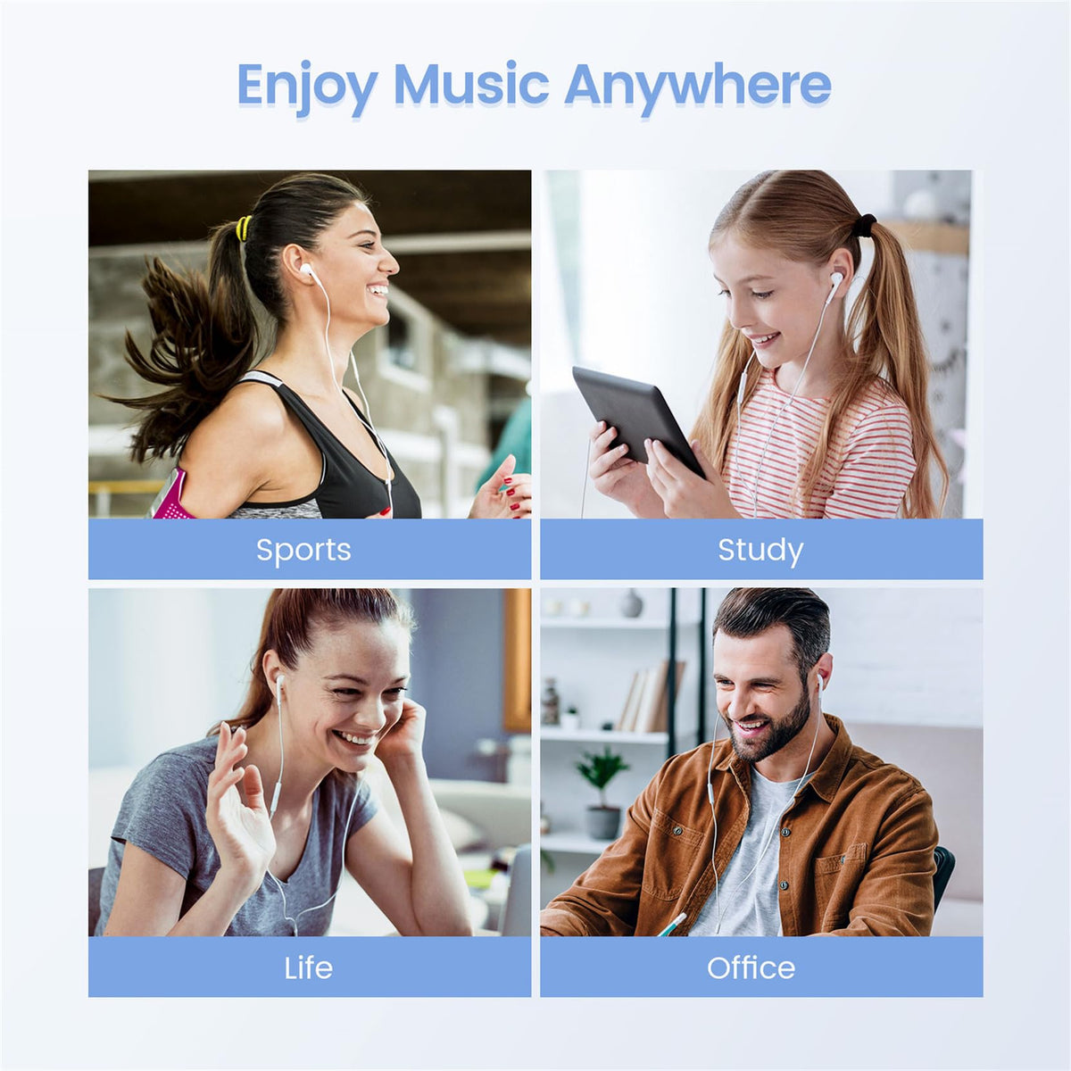 Nvnceiw USB-C headphones 1-meter cable length for flexible setup
