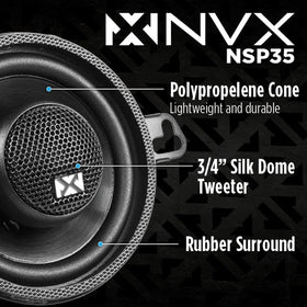 NVX NSP35 close-up of red metallic polypropylene cone highlighting durability benefit