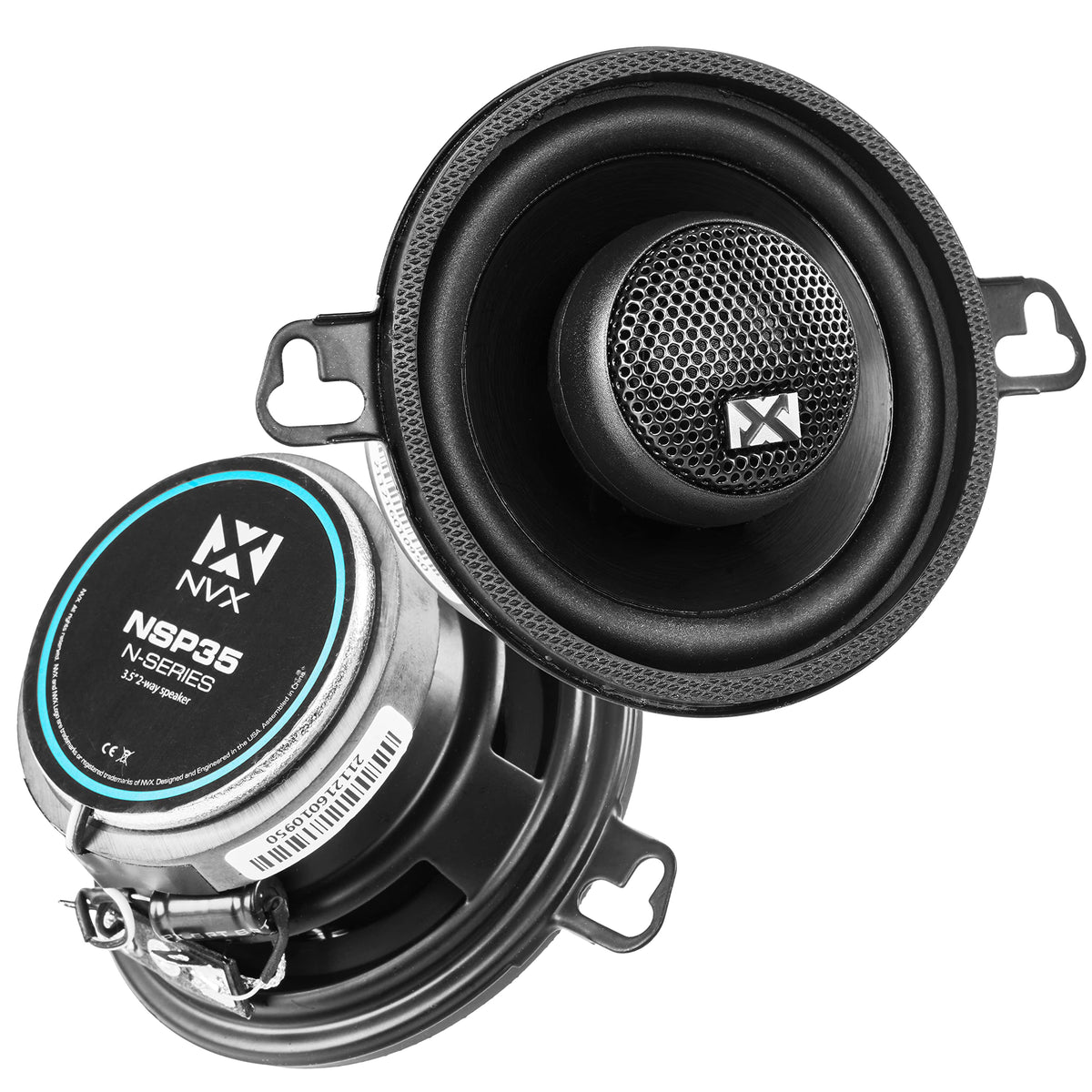 NVX NSP35 front view showing cone and grill, improves compact speaker installs
