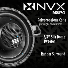 NVX close-up of 20mm silk dome tweeter for smooth, clear high frequencies