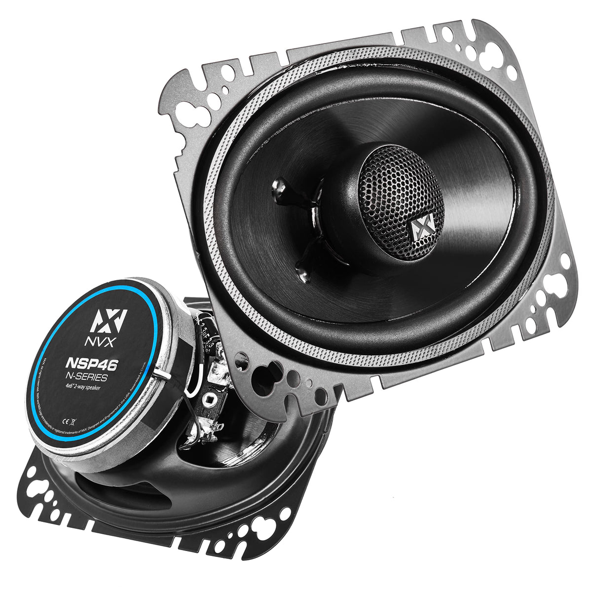 NVX NSP46 front view showing speaker grill and improved clarity