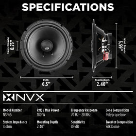 NVX NSP65 cone and woofer close-up emphasizing polypropylene construction