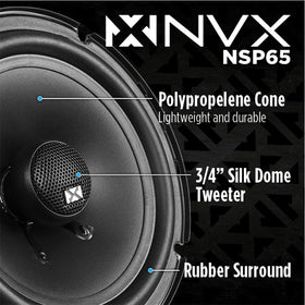 NVX NSP65 tweeter close-up highlighting silk dome for clear highs