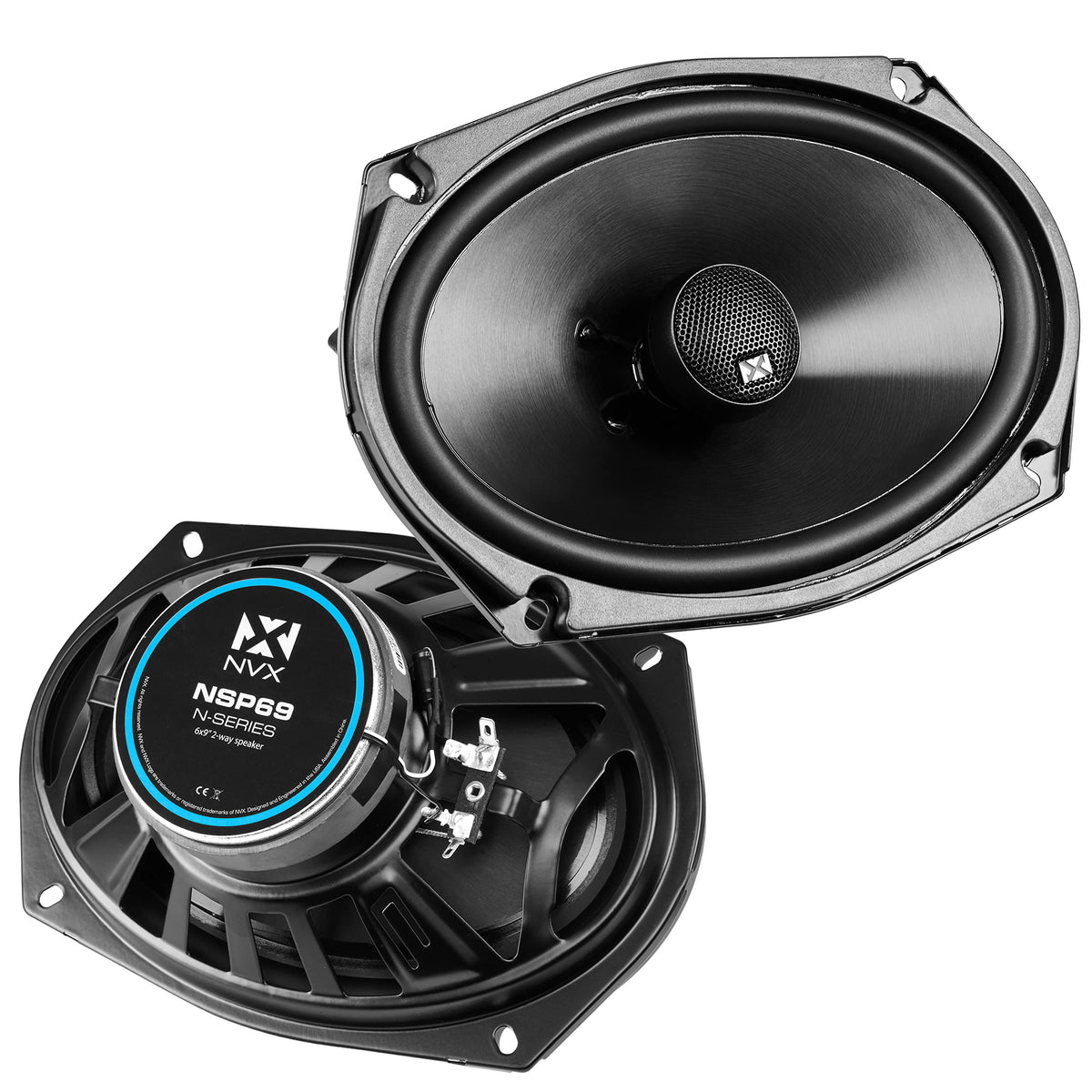 NVX NSP69 6x9 car speaker front view with silk dome tweeter for warm treble.