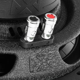 NVX SMW10D4 dual 4-ohm terminals for flexible wiring.