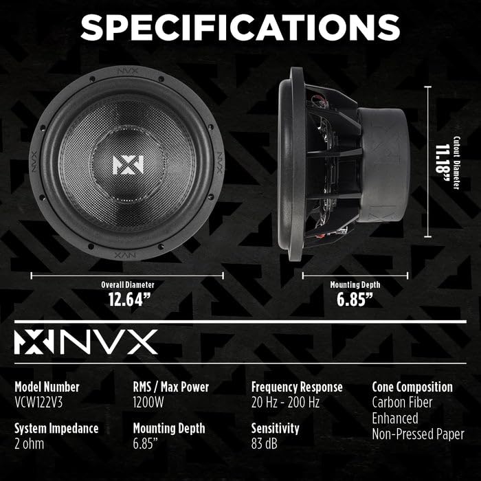 NVX VCW122v3 carbon fiber cone provides high-strength bass response