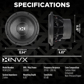 NVX VCW122v3 carbon fiber cone provides high-strength bass response