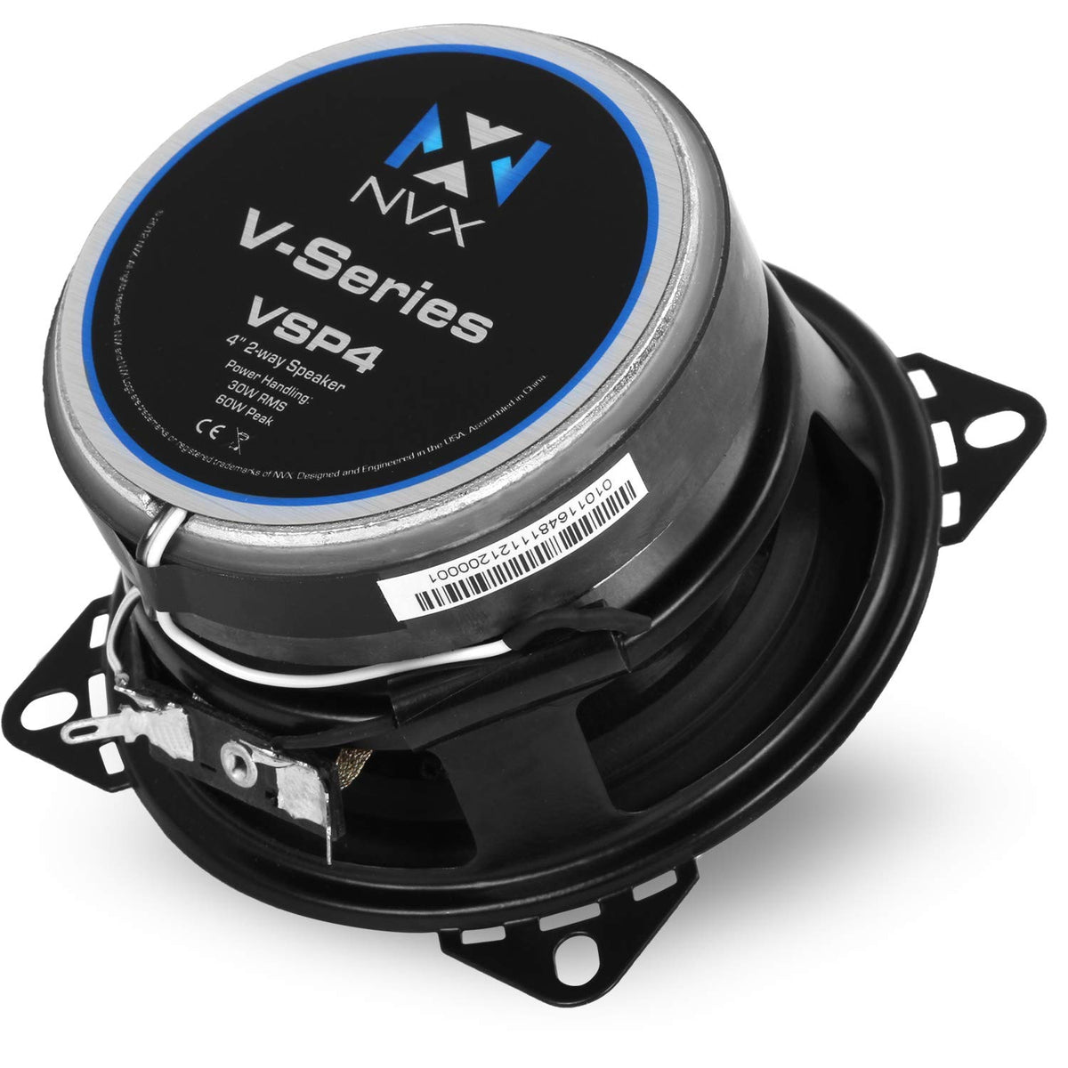 NVX VSP4 rear label showing specs for correct amplifier matching