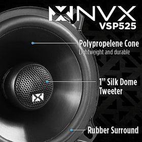 NVX VSP525 polypropylene cone close-up for accurate mid and bass