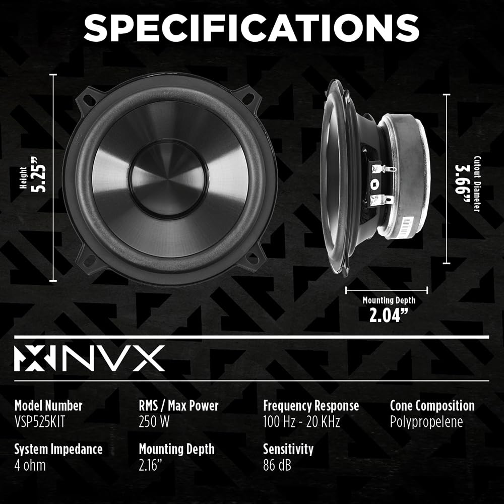 NVX VSP525KIT polypropylene woofer cone enables light, accurate response