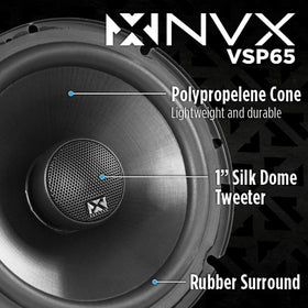 NVX VSP65 polypropylene cone provides strong yet light midrange and bass.