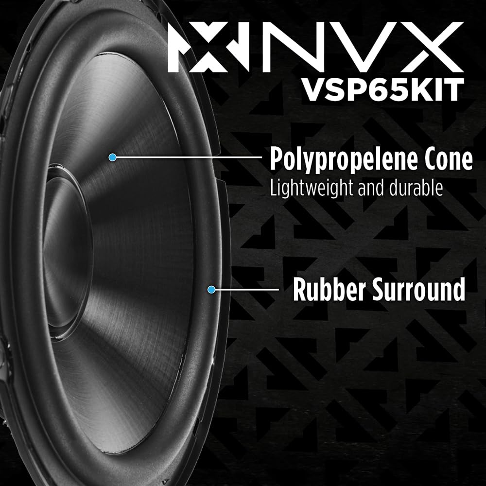 NVX VSP65KIT 25mm silk dome tweeter delivers crisp treble with clarity.