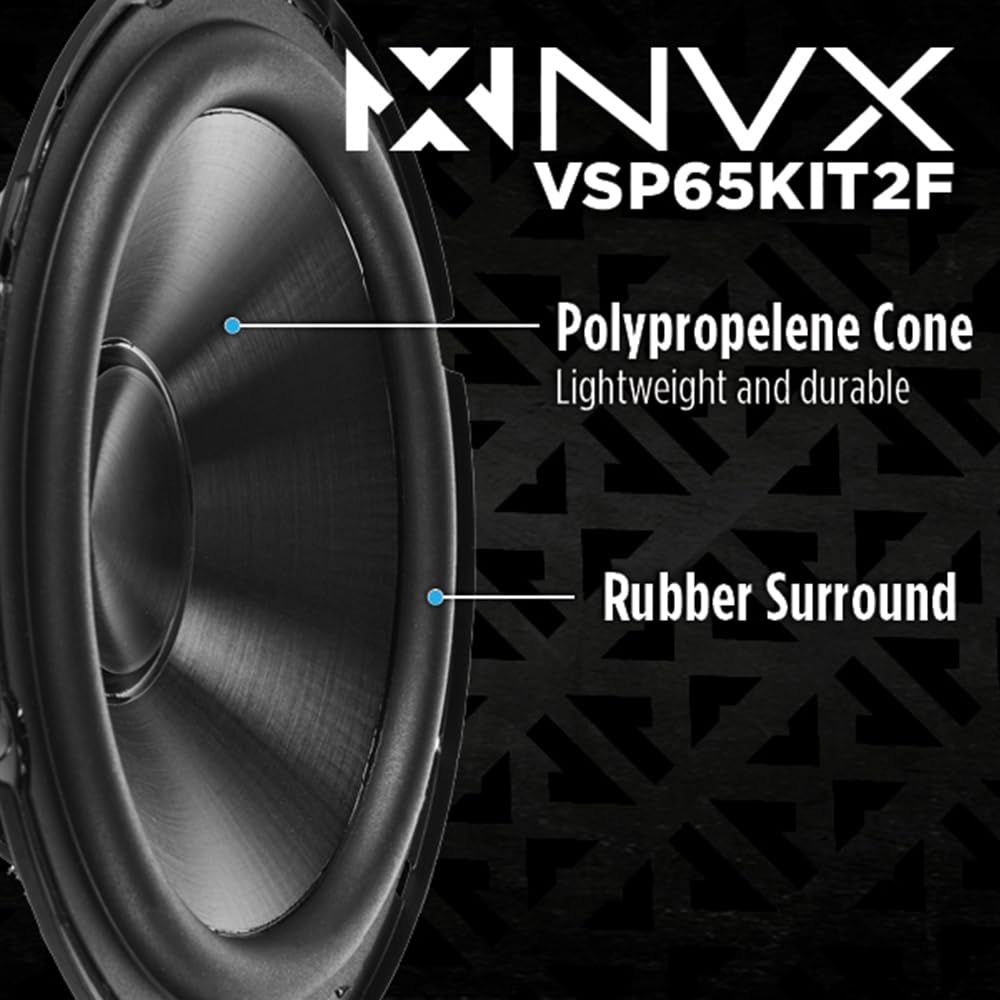 NVX VSP65KIT2F 2-way component system with silk dome tweeter for balanced sound.
