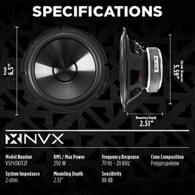 NVX VSP65KIT2F silk dome tweeter delivers crisp highs without harshness.