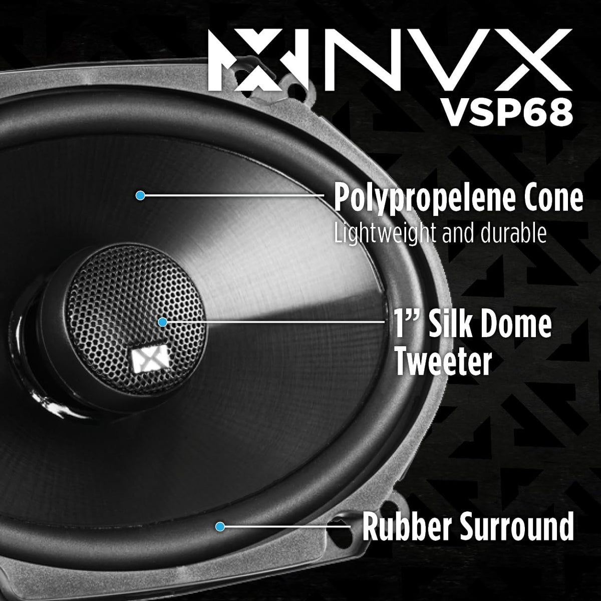 NVX VSP68 25mm silk dome tweeter closeup delivering warm, clear highs.