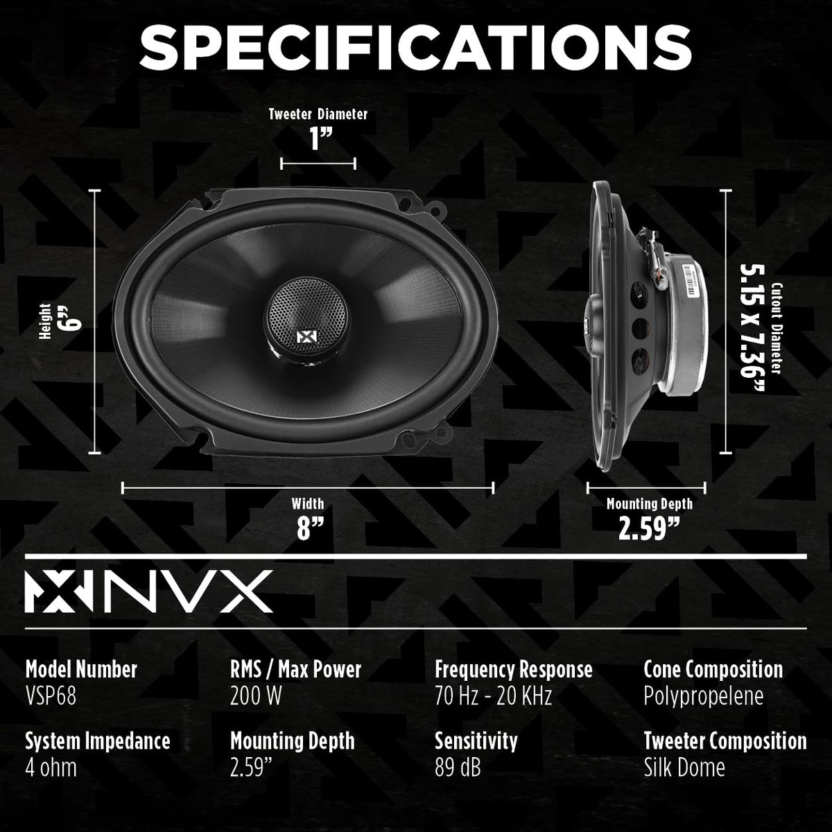 NVX VSP68 polypropylene cone closeup for sturdy mid and low tones.