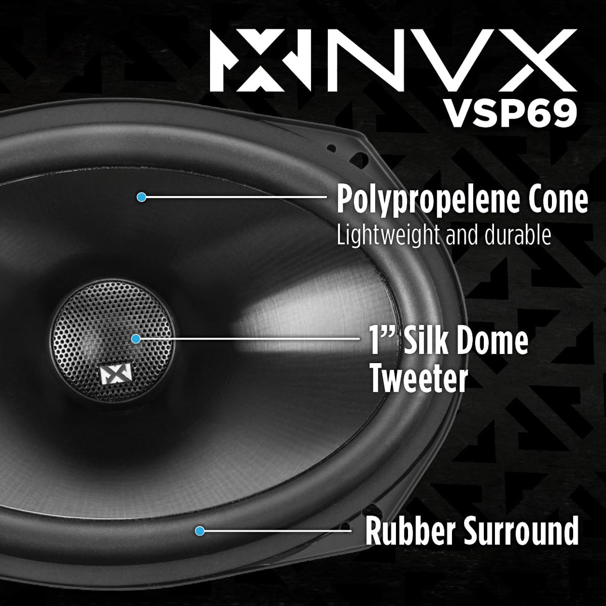 NVX VSP69 25mm silk dome tweeter highlights smooth treble and detailed highs.