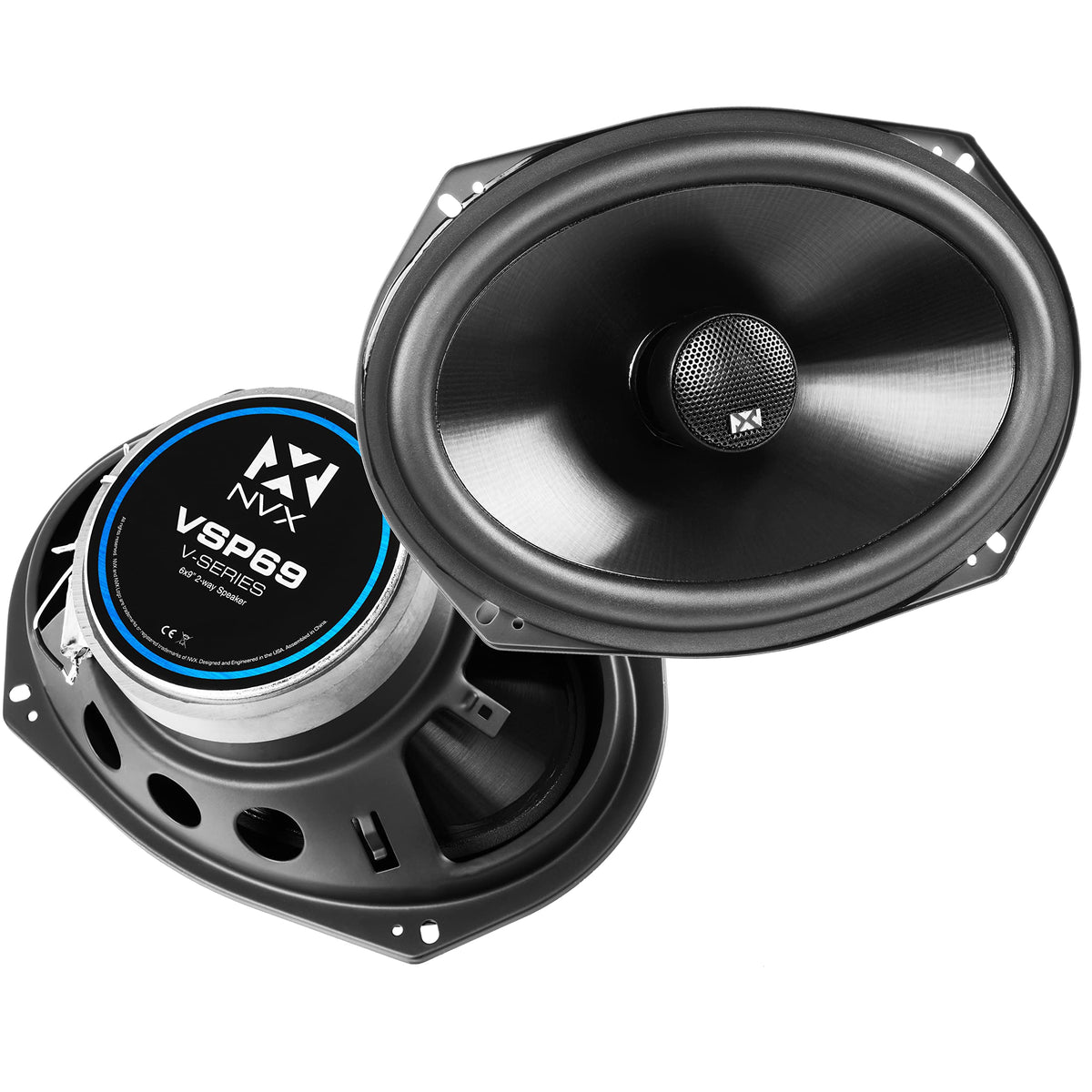 NVX VSP69 6x9 coaxial front view showcases sturdy construction for clear car audio.