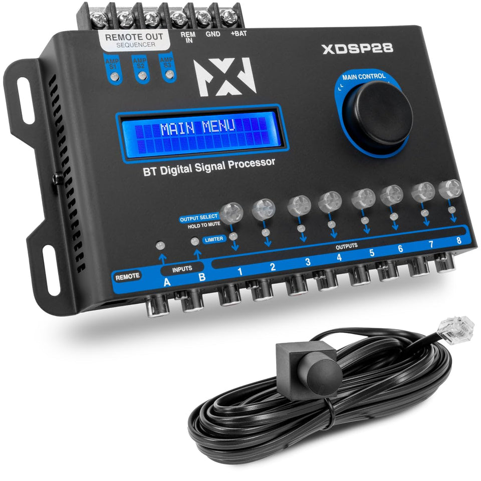 NVX XDSP28 front panel showing compact size for easy under-dash install