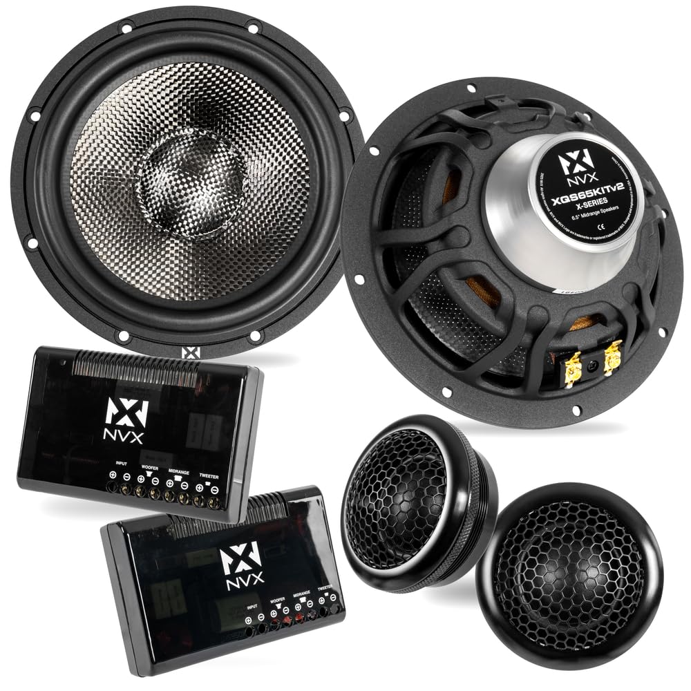 NVX XQS65KITv2 carbon fiber midwoofer cone for tight, precise bass