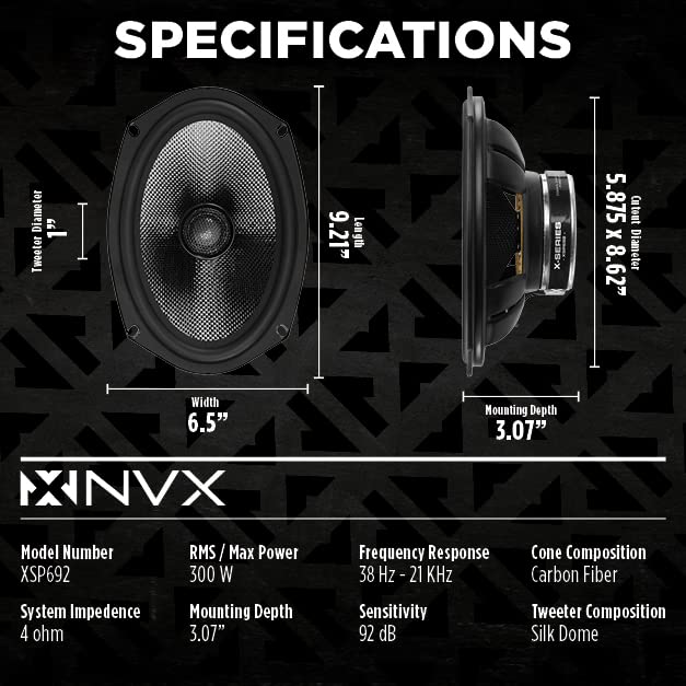 NVX XSP692 tweeter close-up highlighting 1-inch silk dome for crisp highs.