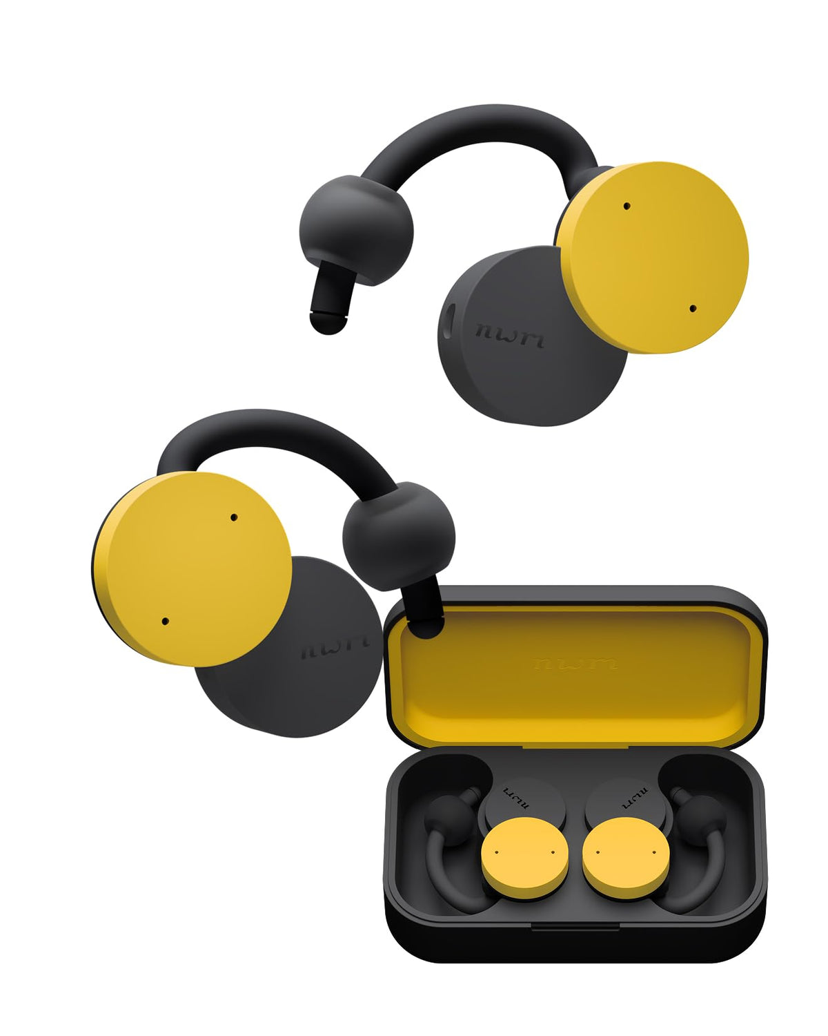 NWM DOTS wireless on-ear speakers with open-ear design and PSZ leakage control.