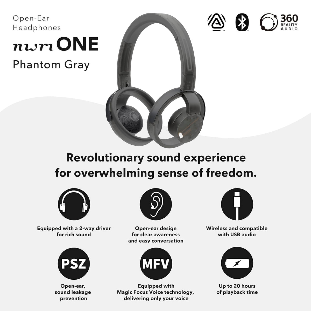 NWM One offers up to 20 hours of battery life with a built-in microphone.