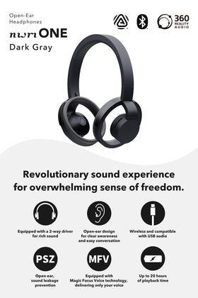 nwm ONE wireless open-ear headphones dark gray product shot for modern daily wear.