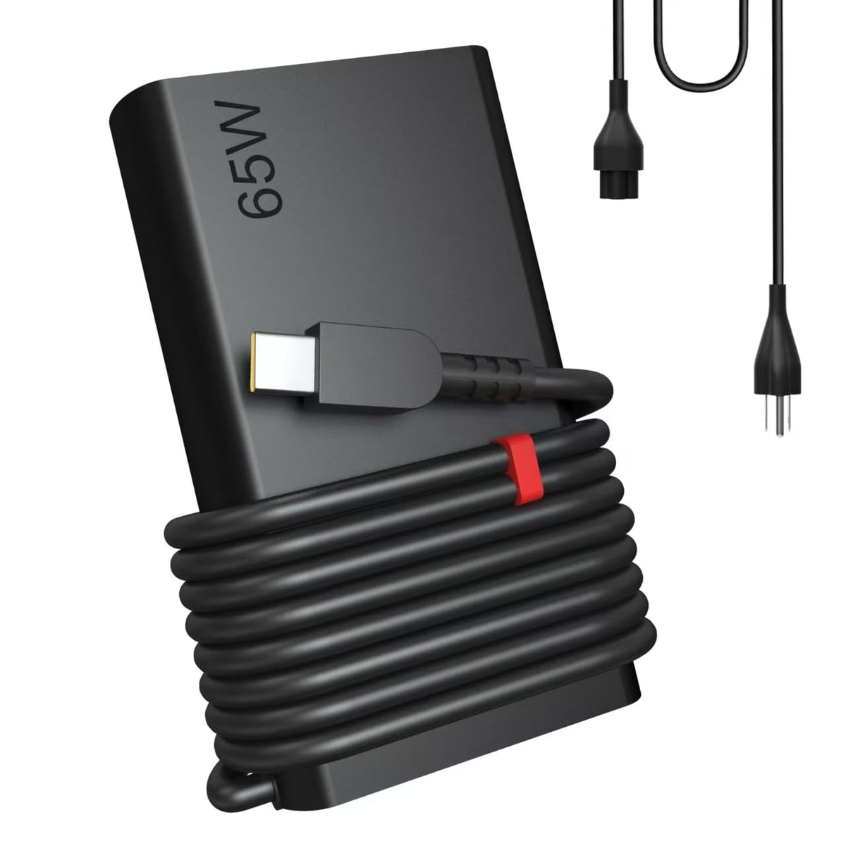 NXNUFCSM 65W USB-C laptop charger close-up highlighting compact design and fast charging capability