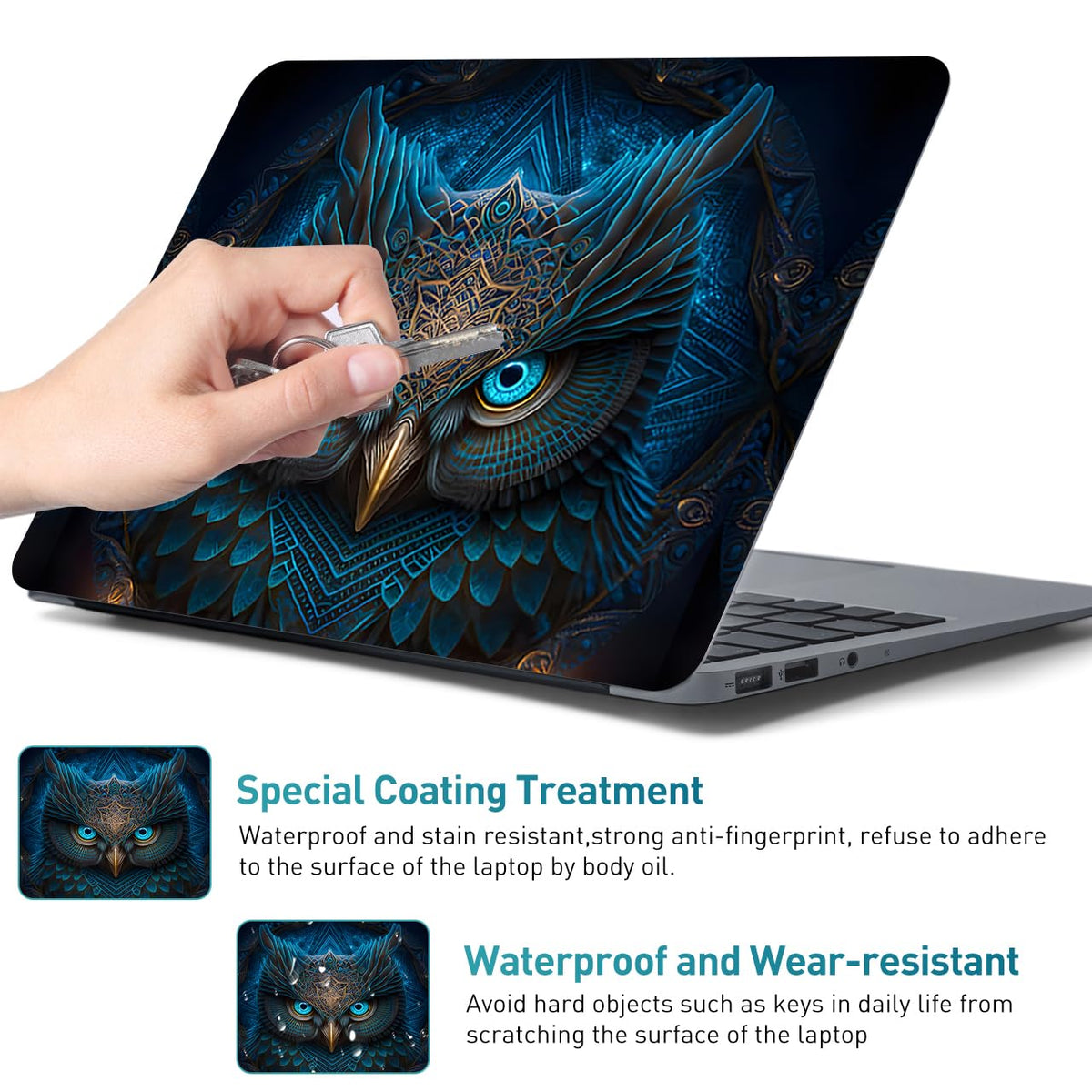 NXZGO Blue Owl close-up of flexible vinyl texture