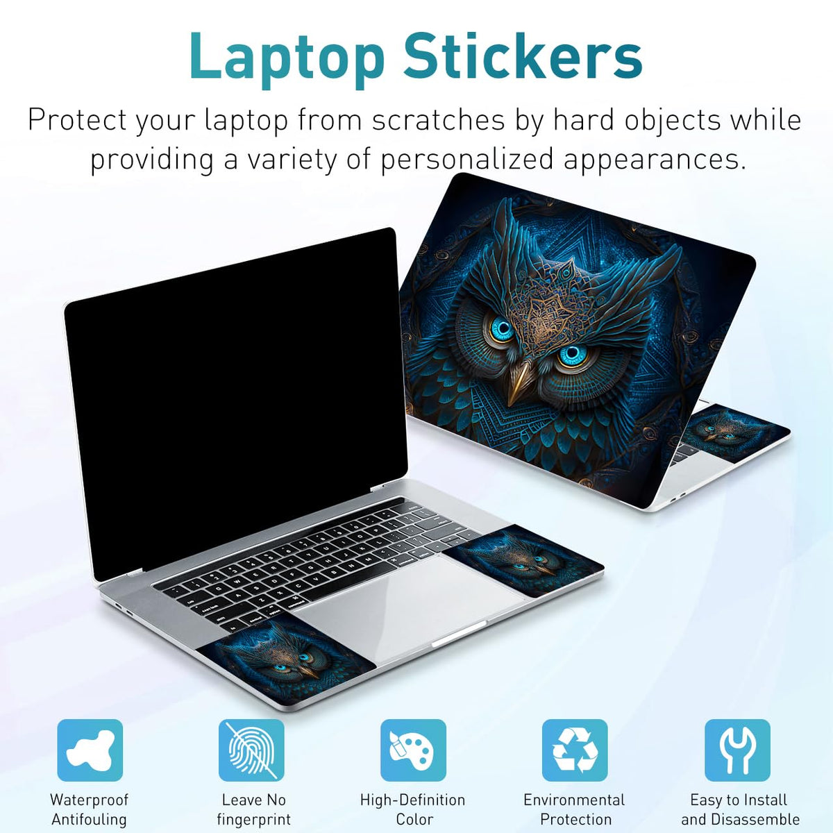 NXZGO Blue Owl skin on left touchpad side for clean fit