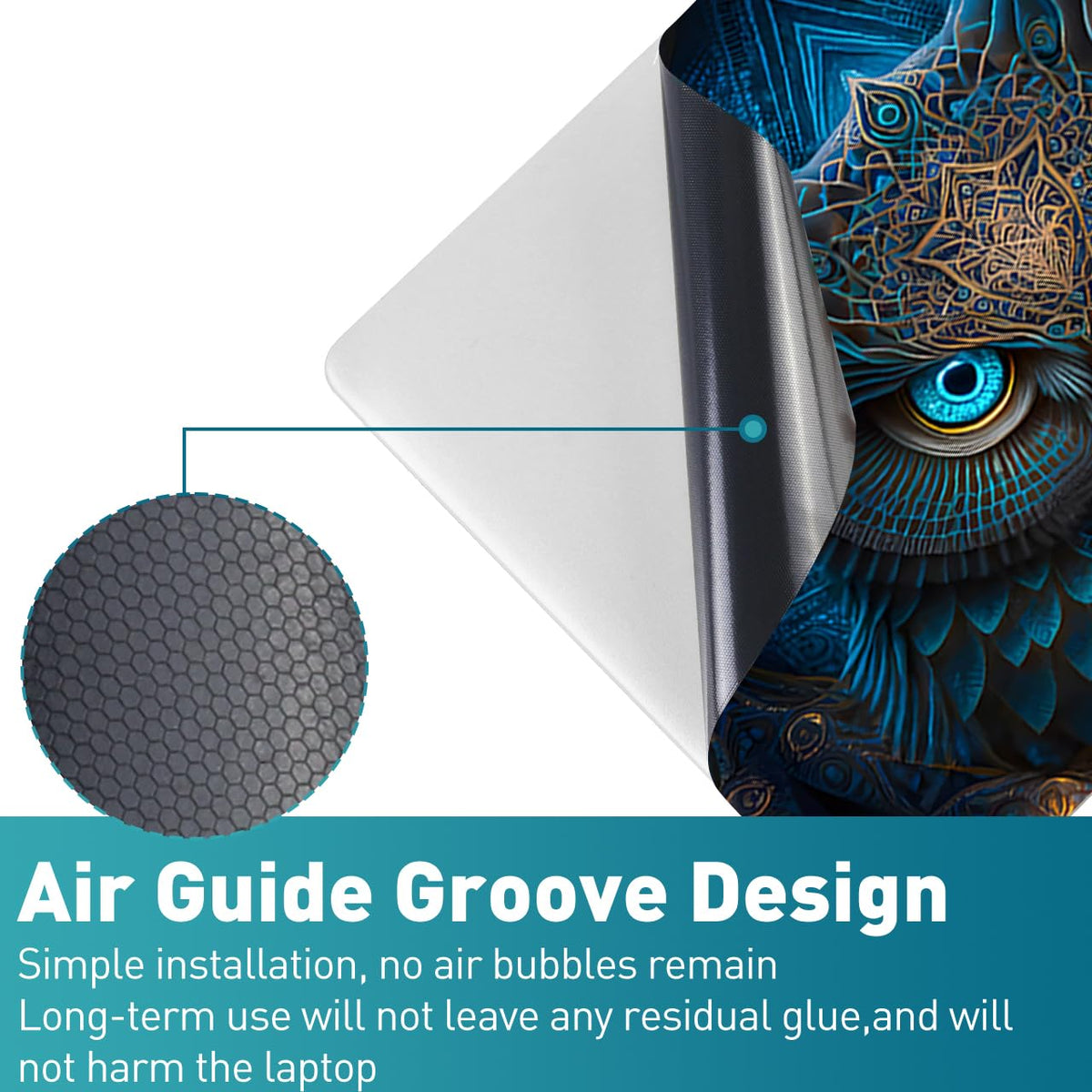 NXZGO Blue Owl skin on right touchpad side with smooth edges