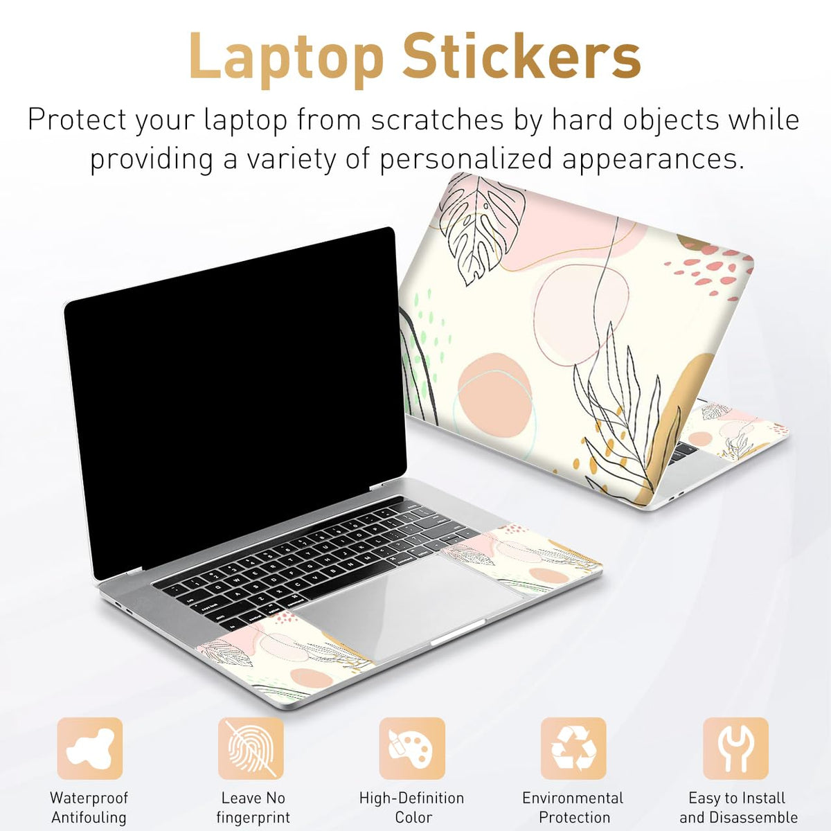 NXZGO boho leaf laptop skin front view adds vibrant protection.