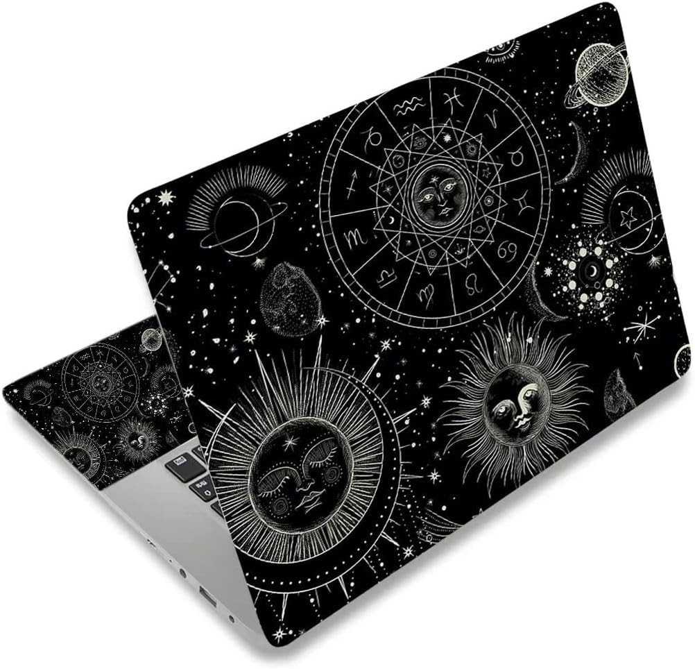 NXZGO Cosmic Sun Moon laptop skin back view showing scratch protection.